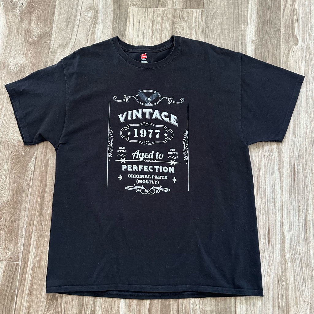 Vintage 1977 Aged To Perfection Original Parts Mostly Black TShirt